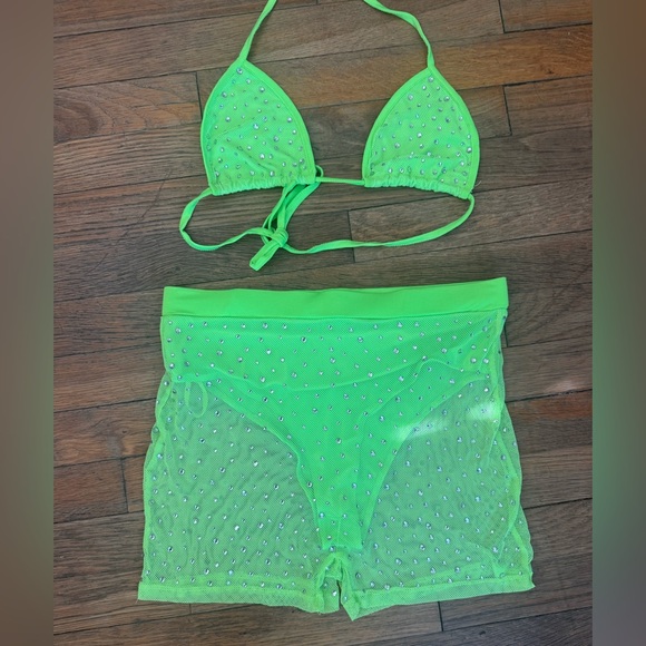 Neon Green Rave Set with Rhinestones - Picture 1 of 4